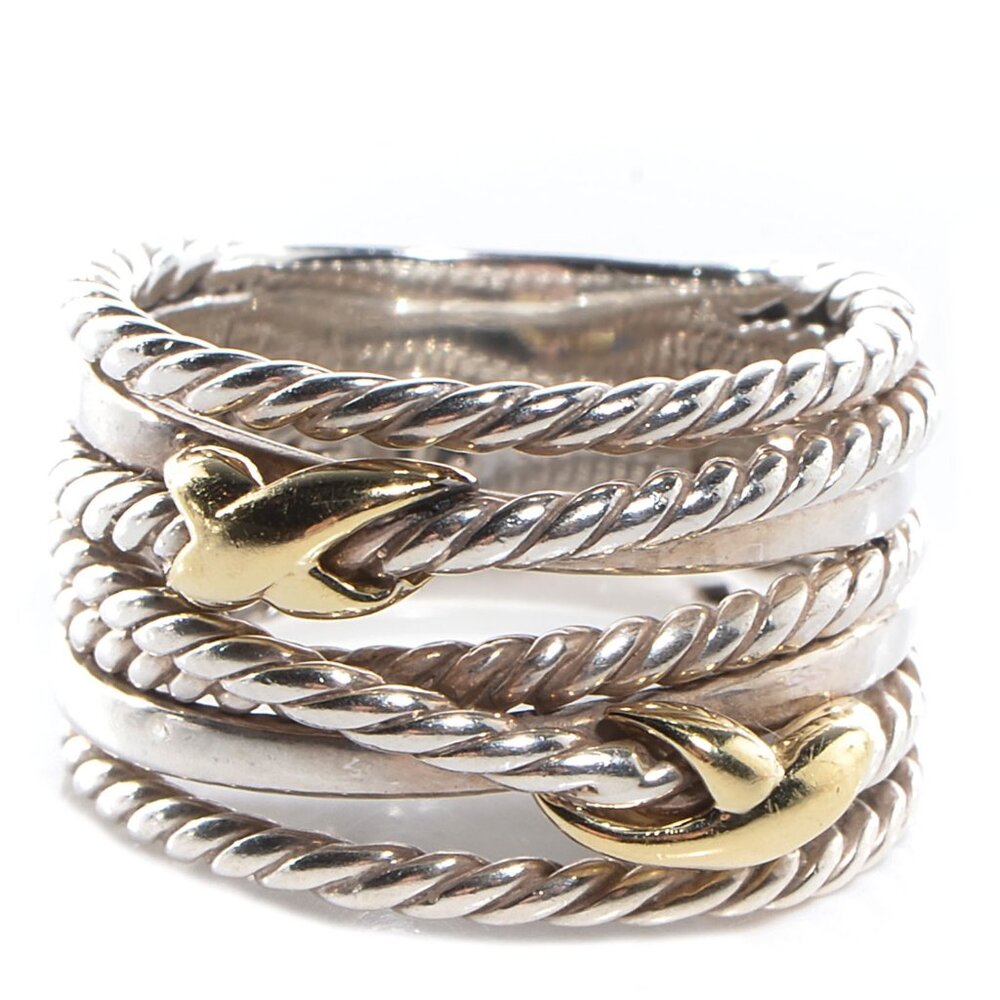 DAVID YURMAN Sterling Silver 18K Yellow Gold Double X Crossover Ring